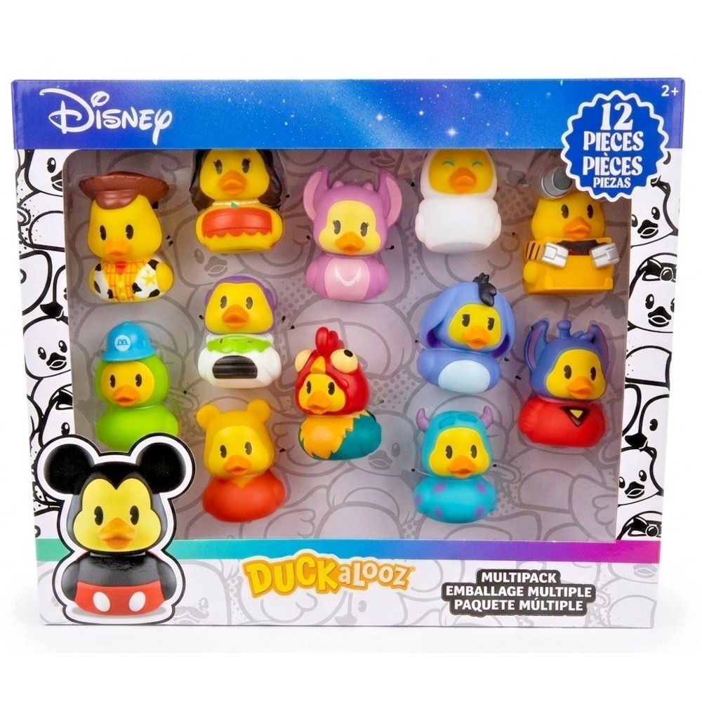 Disney 12 Piece Multipack DuckaLooz Rubber Ducks Jeep Duckies Bath Toys